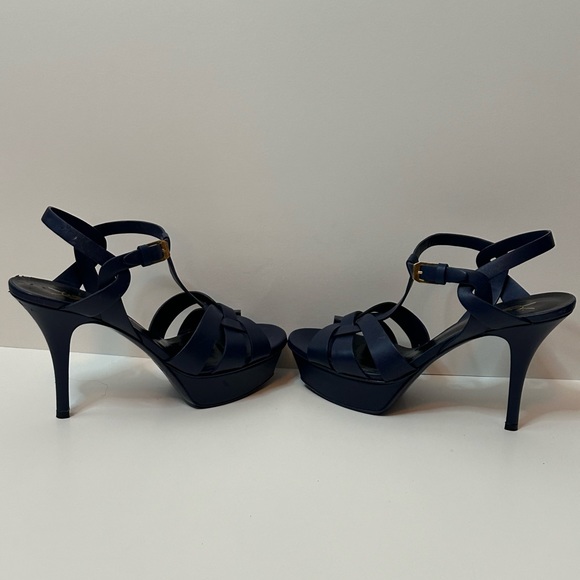YSL Blue Leather Tribute Platform Sandals Size 37 - Picture 4 of 9